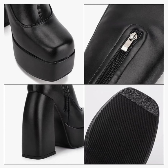 Black Platform Heeled Mid Calf Leather Boots - WORN ONCE!! - Picture 3 of 3